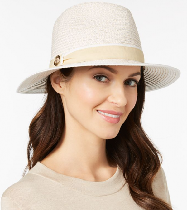 Topi panama dengan aksen pita bertabur strass